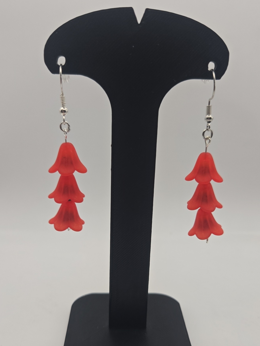 Red Frosted Flower Cluster Dangle Earrings